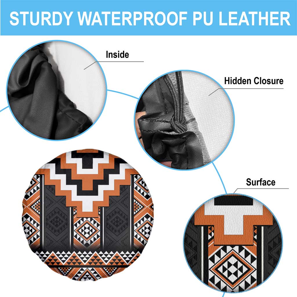 Orange Taniko Pattern Aotearoa Spare Tire Cover Niho Taniwha Mix Poutama LT14 - Polynesian Pride
