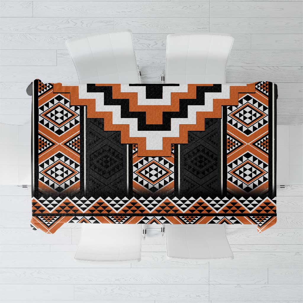 Orange Taniko Pattern Aotearoa Tablecloth Niho Taniwha Mix Poutama LT14 Orange - Polynesian Pride