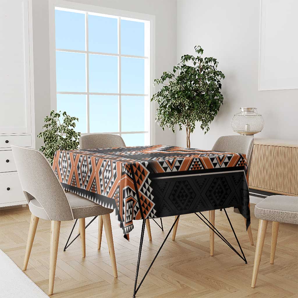 Orange Taniko Pattern Aotearoa Tablecloth Niho Taniwha Mix Poutama LT14 - Polynesian Pride