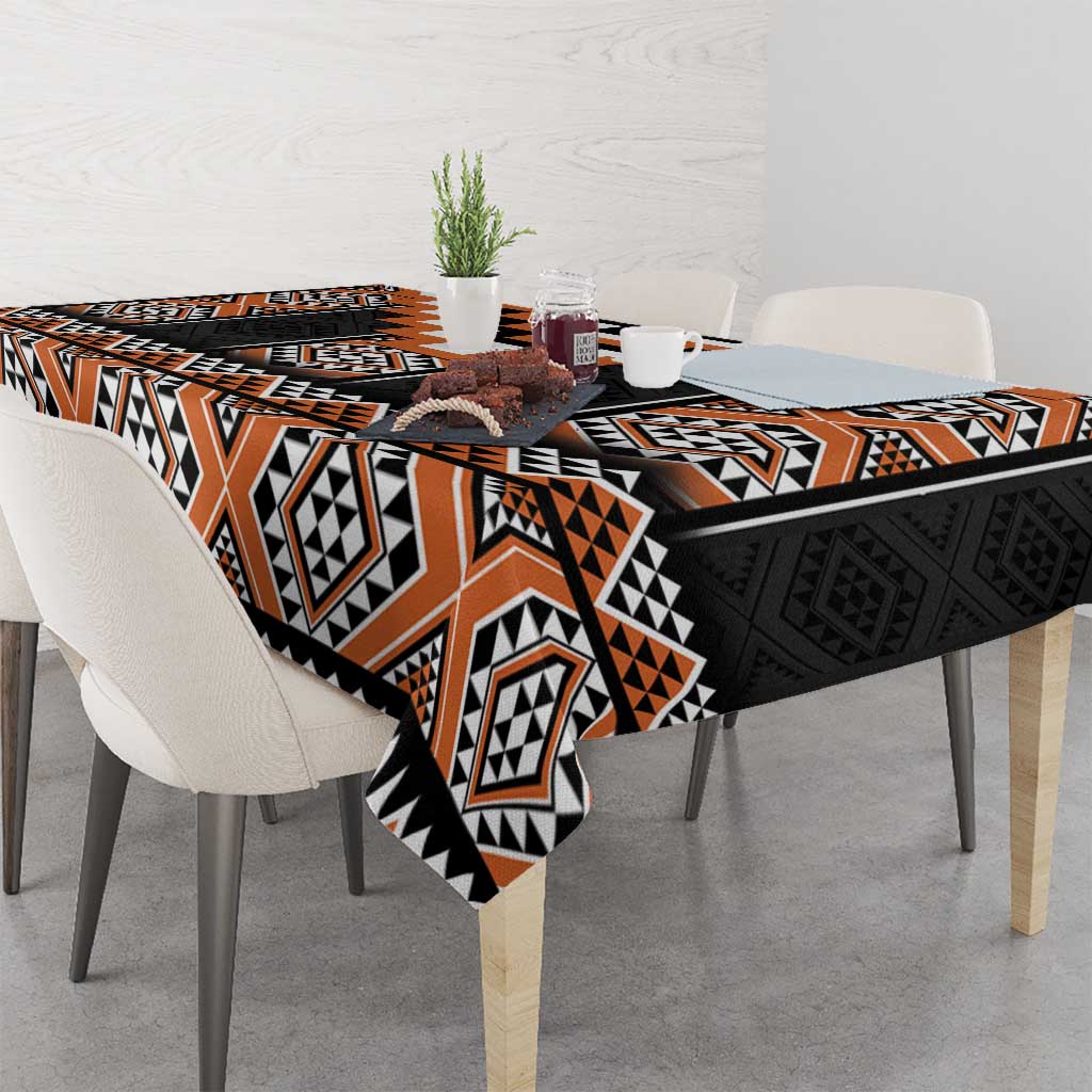 Orange Taniko Pattern Aotearoa Tablecloth Niho Taniwha Mix Poutama LT14 - Polynesian Pride