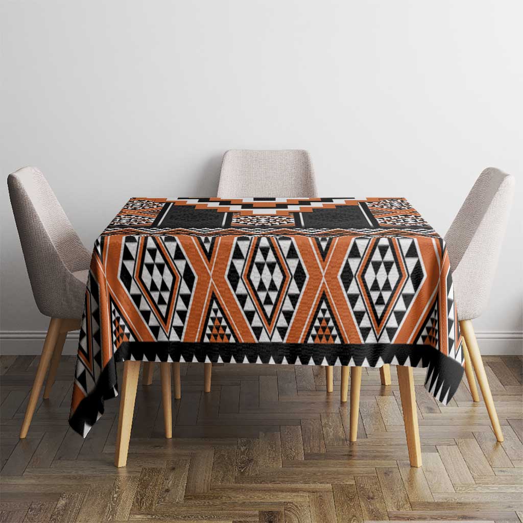Orange Taniko Pattern Aotearoa Tablecloth Niho Taniwha Mix Poutama LT14 - Polynesian Pride