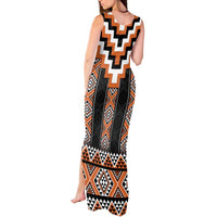 Orange Taniko Pattern Aotearoa Tank Maxi Dress Niho Taniwha Mix Poutama LT14 - Polynesian Pride