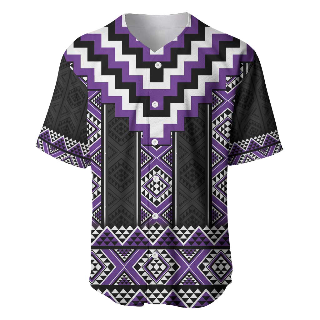 Purple Taniko Pattern Aotearoa Baseball Jersey Niho Taniwha Mix Poutama LT14