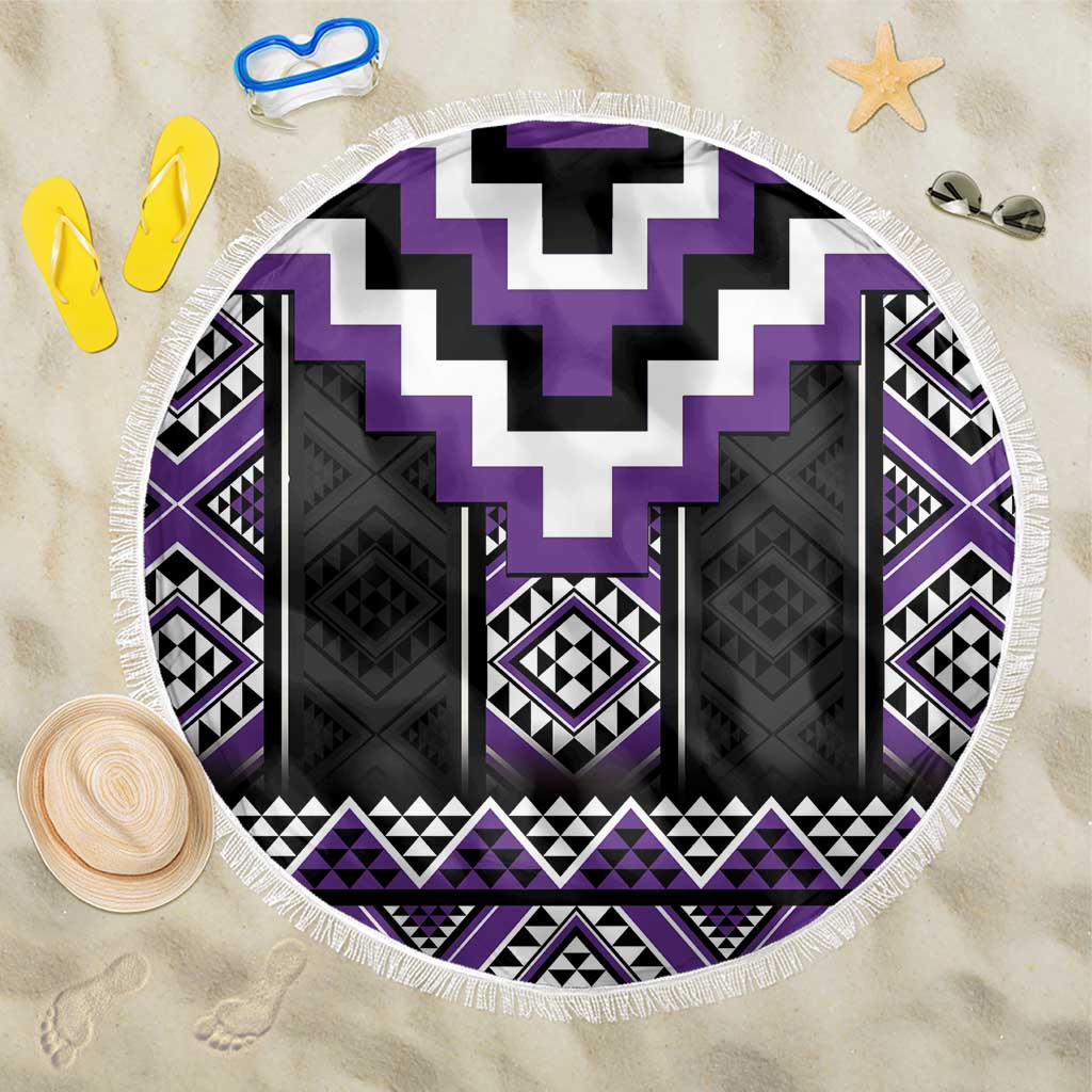 Purple Taniko Pattern Aotearoa Beach Blanket Niho Taniwha Mix Poutama