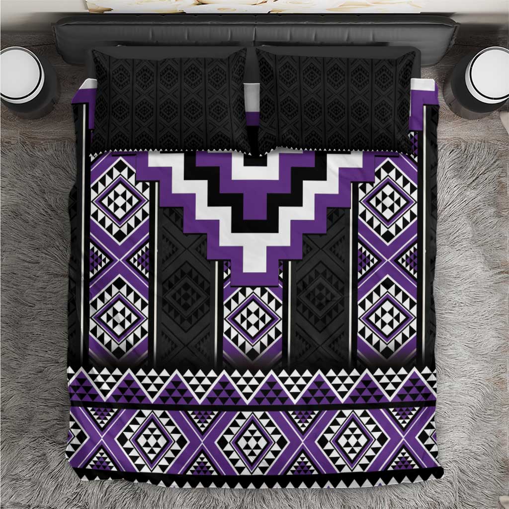 Purple Taniko Pattern Aotearoa Bedding Set Niho Taniwha Mix Poutama LT14 Purple - Polynesian Pride