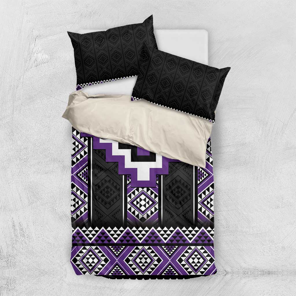 Purple Taniko Pattern Aotearoa Bedding Set Niho Taniwha Mix Poutama LT14 US Twin 172cm x 218cm Purple - Polynesian Pride
