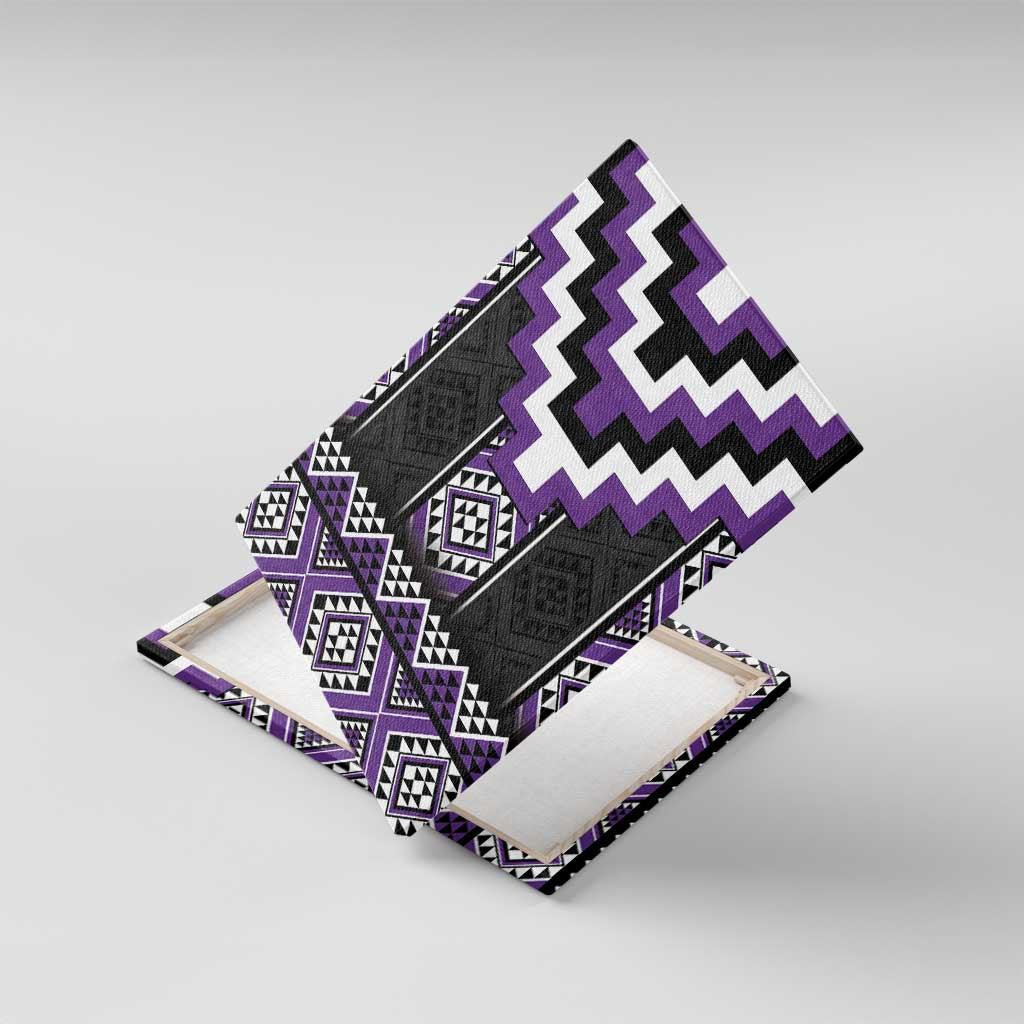 Purple Taniko Pattern Aotearoa Canvas Wall Art Niho Taniwha Mix Poutama LT14 With Frame Purple - Polynesian Pride