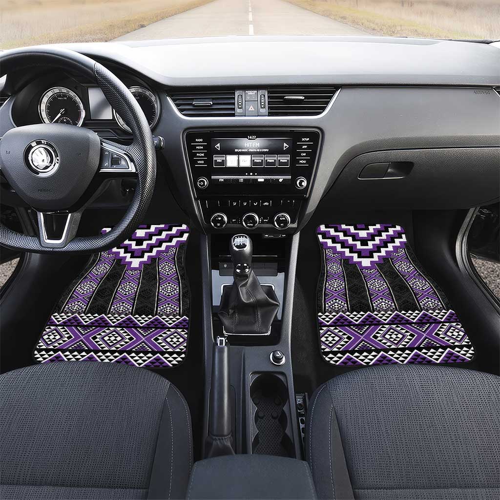 Purple Taniko Pattern Aotearoa Car Mats Niho Taniwha Mix Poutama LT14 Set 2pcs - Front Purple - Polynesian Pride
