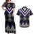 Purple Taniko Pattern Aotearoa Couples Matching Off Shoulder Maxi Dress and Hawaiian Shirt Niho Taniwha Mix Poutama