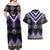 Purple Taniko Pattern Aotearoa Couples Matching Off Shoulder Maxi Dress and Hawaiian Shirt Niho Taniwha Mix Poutama