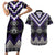 Purple Taniko Pattern Aotearoa Couples Matching Short Sleeve Bodycon Dress and Hawaiian Shirt Niho Taniwha Mix Poutama