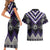 Purple Taniko Pattern Aotearoa Couples Matching Short Sleeve Bodycon Dress and Hawaiian Shirt Niho Taniwha Mix Poutama