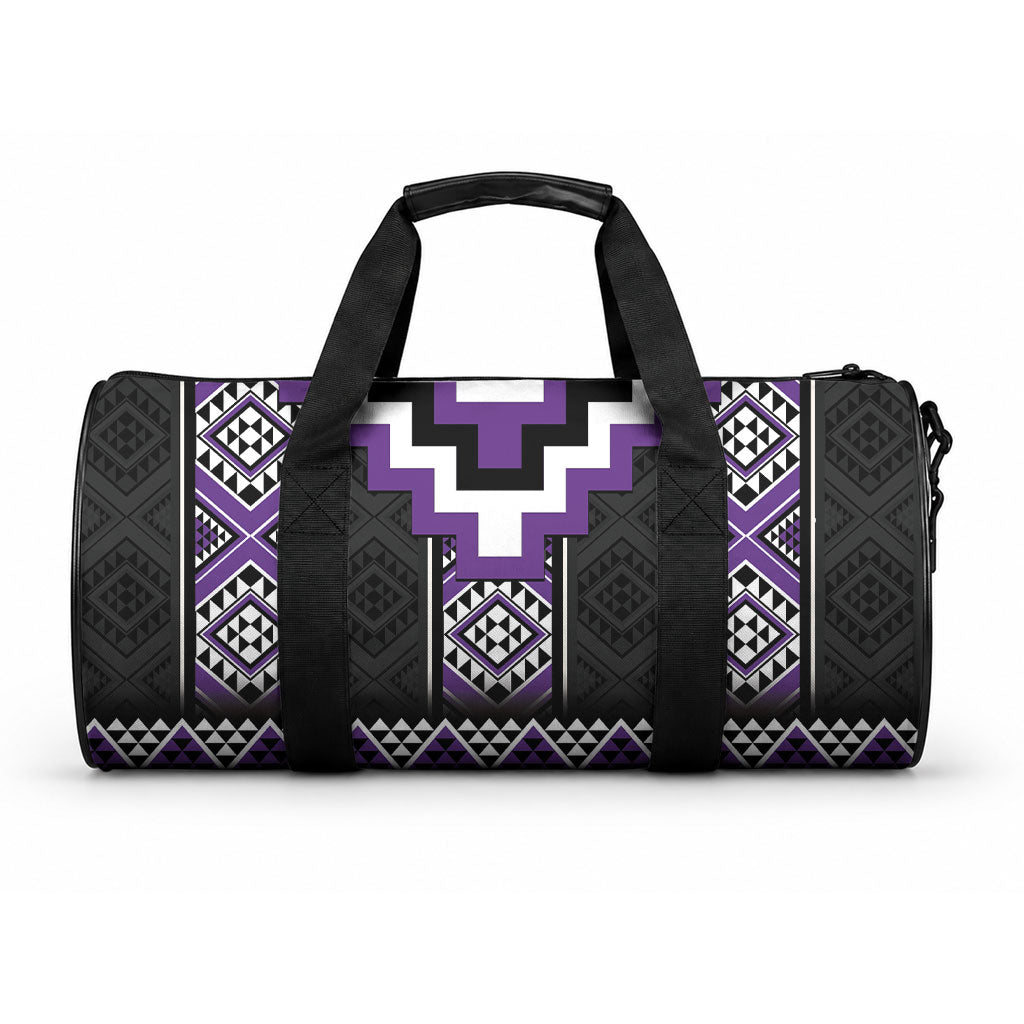 Purple Taniko Motifs Aotearoa Duffle Bag Niho Taniwha Mix Poutama LT14 One size Purple - Polynesian Pride