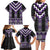 Purple Taniko Pattern Aotearoa Family Matching Long Sleeve Bodycon Dress and Hawaiian Shirt Niho Taniwha Mix Poutama LT14