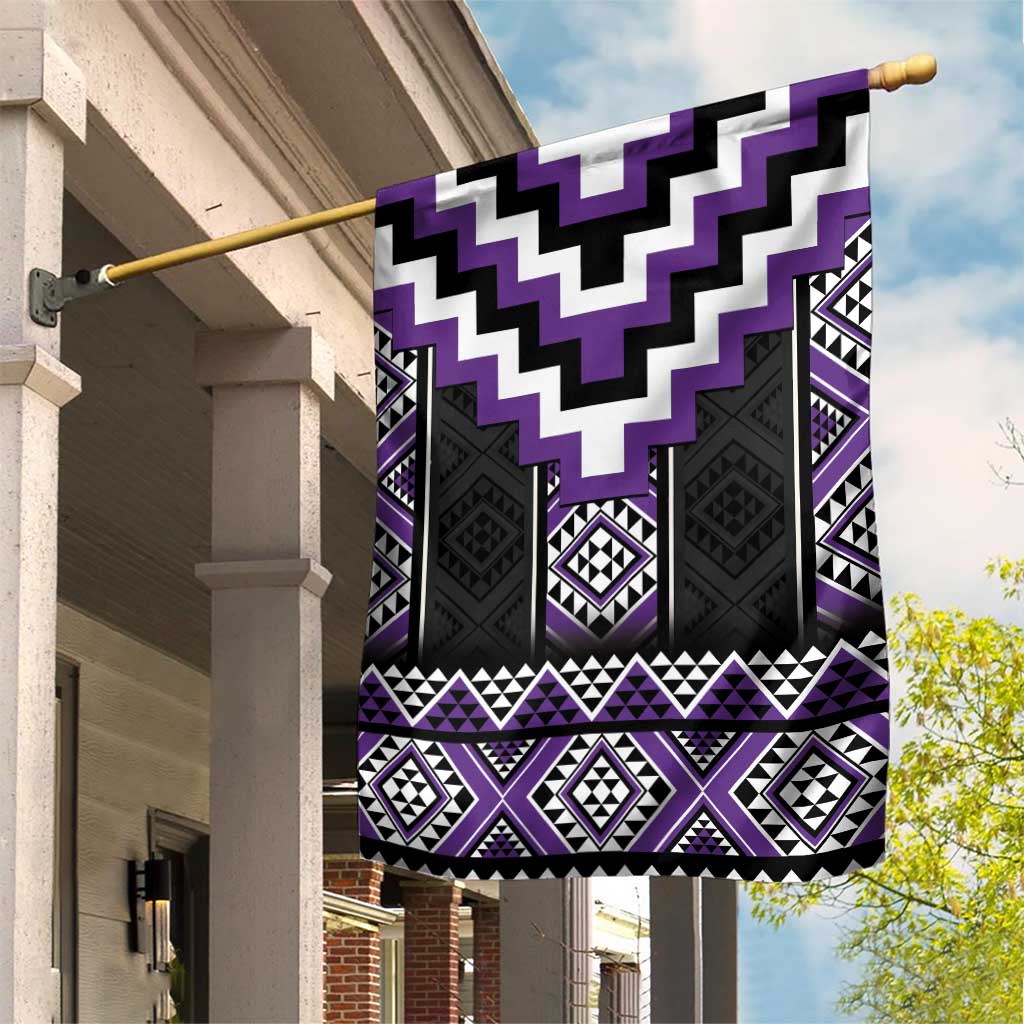 Purple Taniko Pattern Aotearoa Garden Flag Niho Taniwha Mix Poutama LT14 House Flag Purple - Polynesian Pride