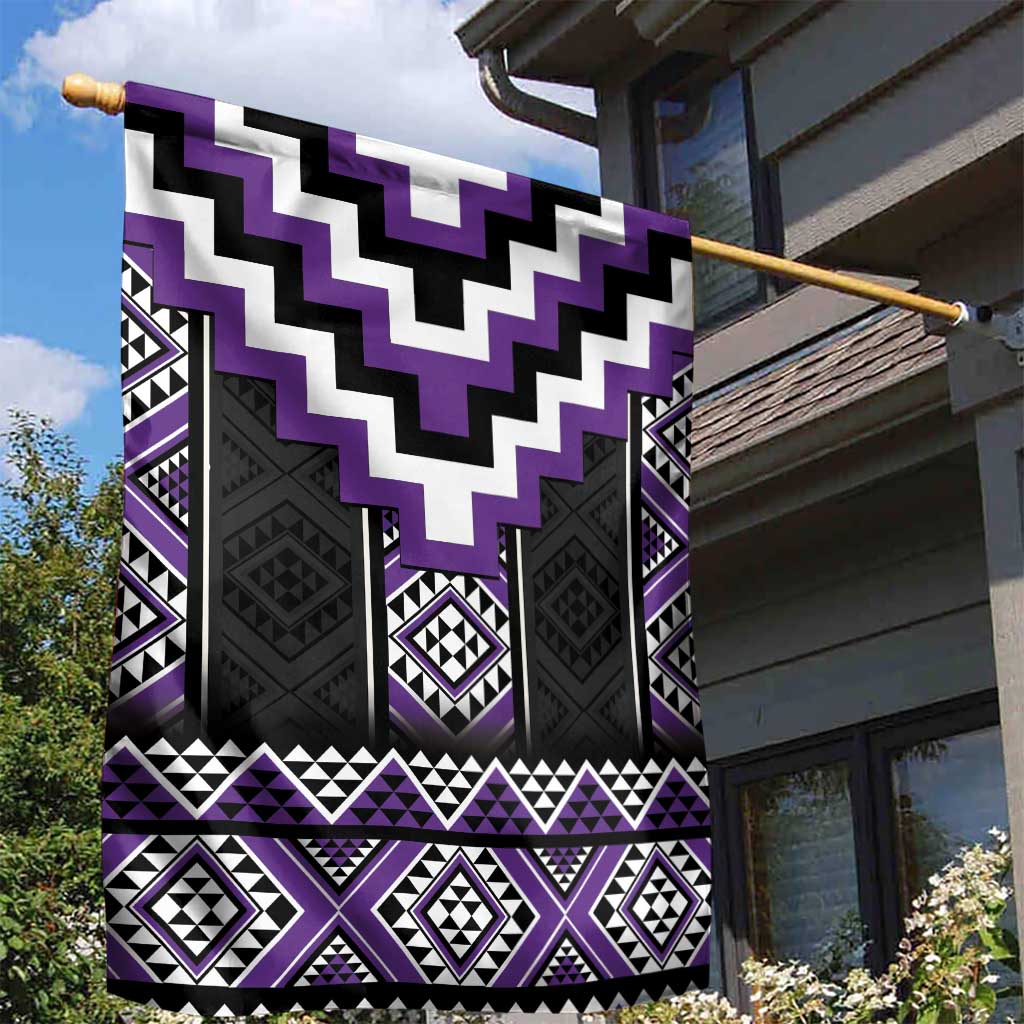 Purple Taniko Pattern Aotearoa Garden Flag Niho Taniwha Mix Poutama LT14 - Polynesian Pride