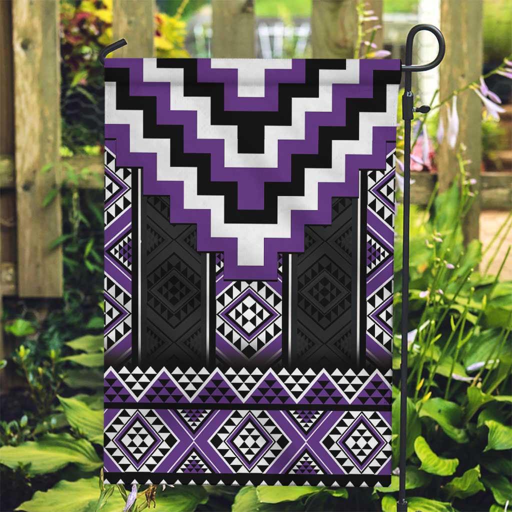 Purple Taniko Pattern Aotearoa Garden Flag Niho Taniwha Mix Poutama LT14 Garden Flag Purple - Polynesian Pride
