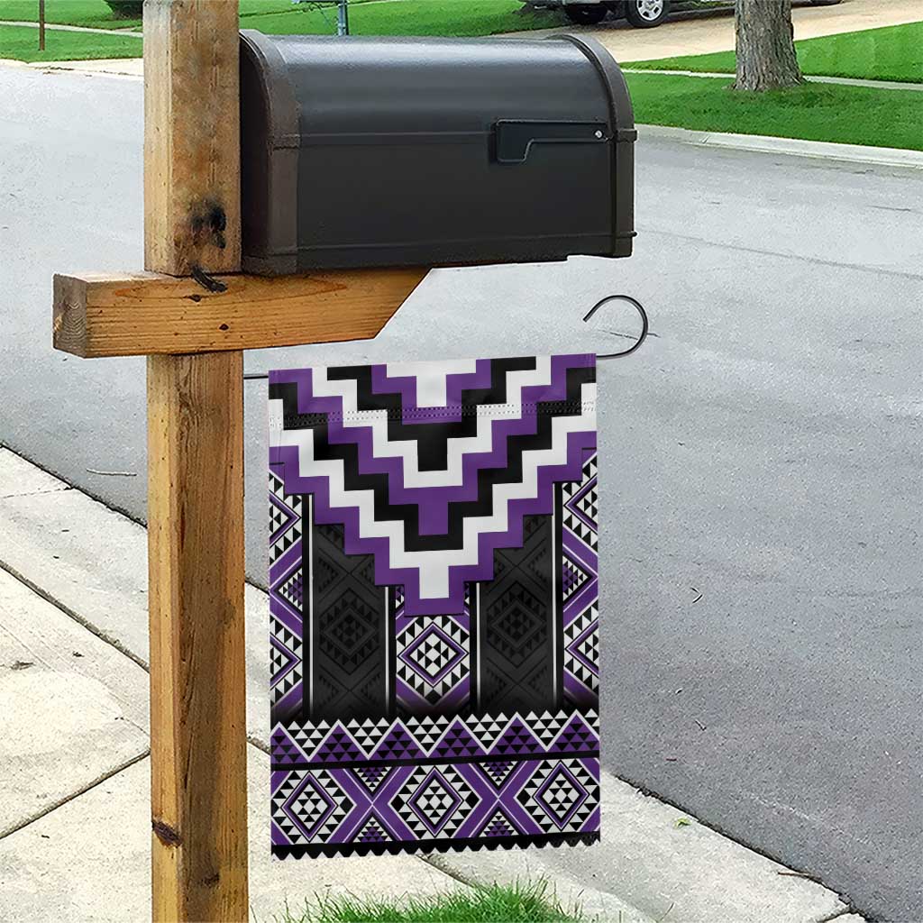 Purple Taniko Pattern Aotearoa Garden Flag Niho Taniwha Mix Poutama LT14 - Polynesian Pride