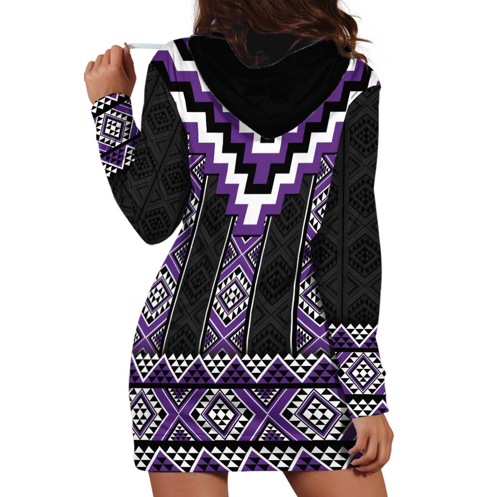 Purple Taniko Pattern Aotearoa Hoodie Dress Niho Taniwha Mix Poutama LT14 - Polynesian Pride