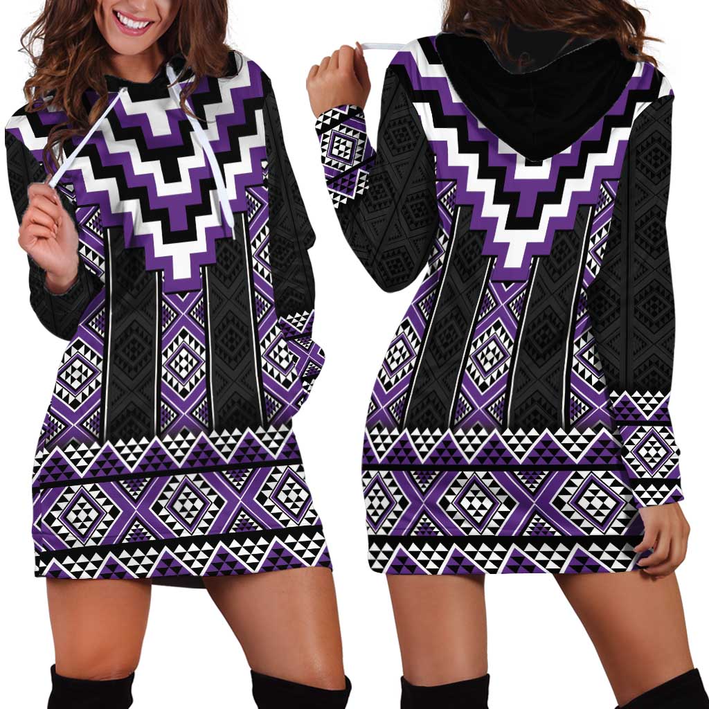 Purple Taniko Pattern Aotearoa Hoodie Dress Niho Taniwha Mix Poutama LT14 - Polynesian Pride