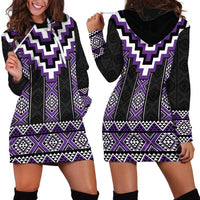Purple Taniko Pattern Aotearoa Hoodie Dress Niho Taniwha Mix Poutama LT14 - Polynesian Pride
