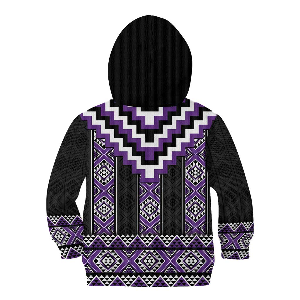 Purple Taniko Pattern Aotearoa Kid Hoodie Niho Taniwha Mix Poutama LT14 - Polynesian Pride