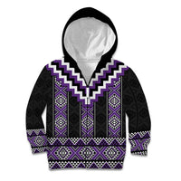 Purple Taniko Pattern Aotearoa Kid Hoodie Niho Taniwha Mix Poutama LT14 Zip Hoodie Purple - Polynesian Pride