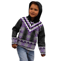 Purple Taniko Pattern Aotearoa Kid Hoodie Niho Taniwha Mix Poutama LT14 - Polynesian Pride