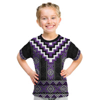 Purple Taniko Pattern Aotearoa Kid T Shirt Niho Taniwha Mix Poutama LT14 Purple - Polynesian Pride