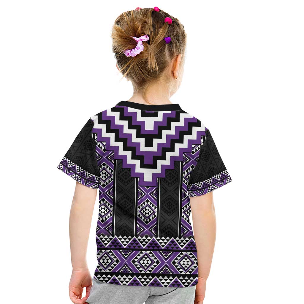 Purple Taniko Pattern Aotearoa Kid T Shirt Niho Taniwha Mix Poutama LT14 - Polynesian Pride