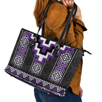 Purple Taniko Pattern Aotearoa Leather Tote Bag Niho Taniwha Mix Poutama LT14 - Polynesian Pride