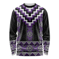 Purple Taniko Pattern Aotearoa Long Sleeve Shirt Niho Taniwha Mix Poutama LT14 Unisex Purple - Polynesian Pride