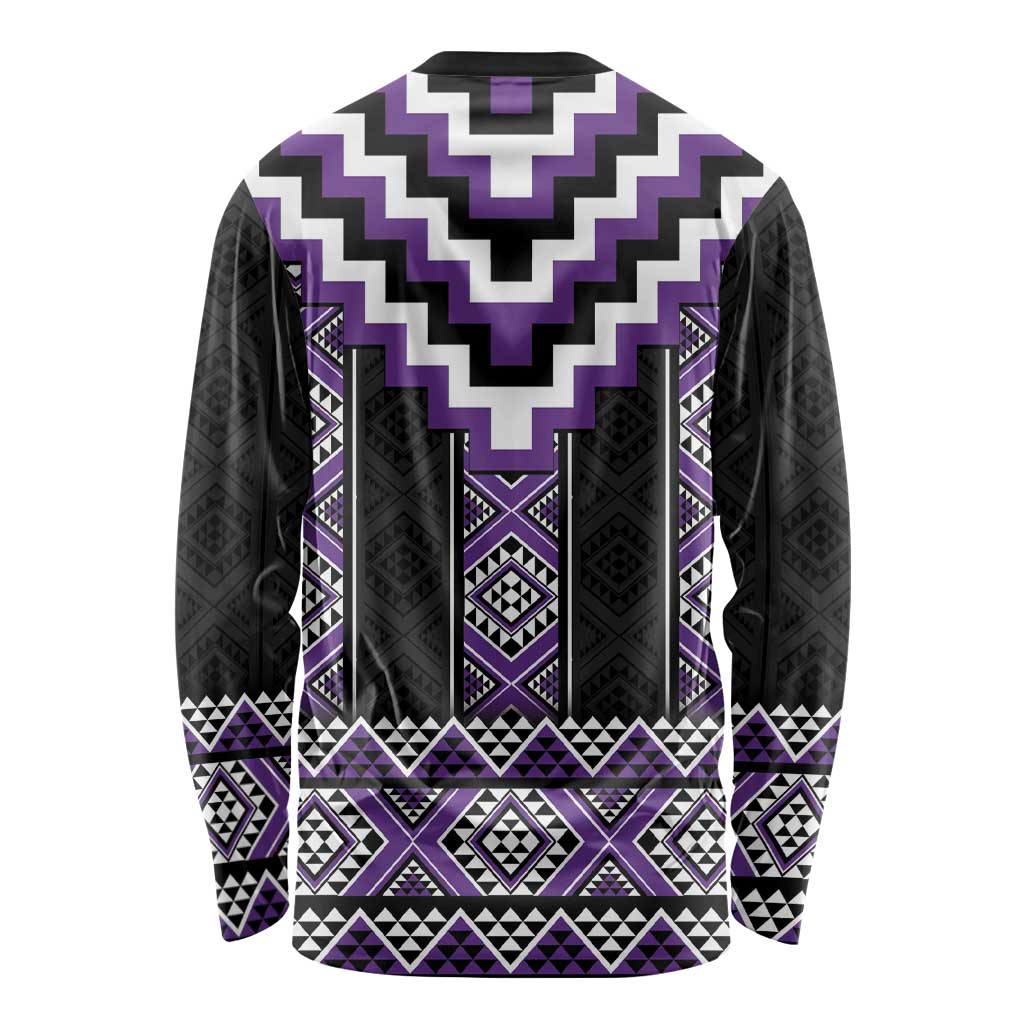 Purple Taniko Pattern Aotearoa Long Sleeve Shirt Niho Taniwha Mix Poutama LT14 - Polynesian Pride