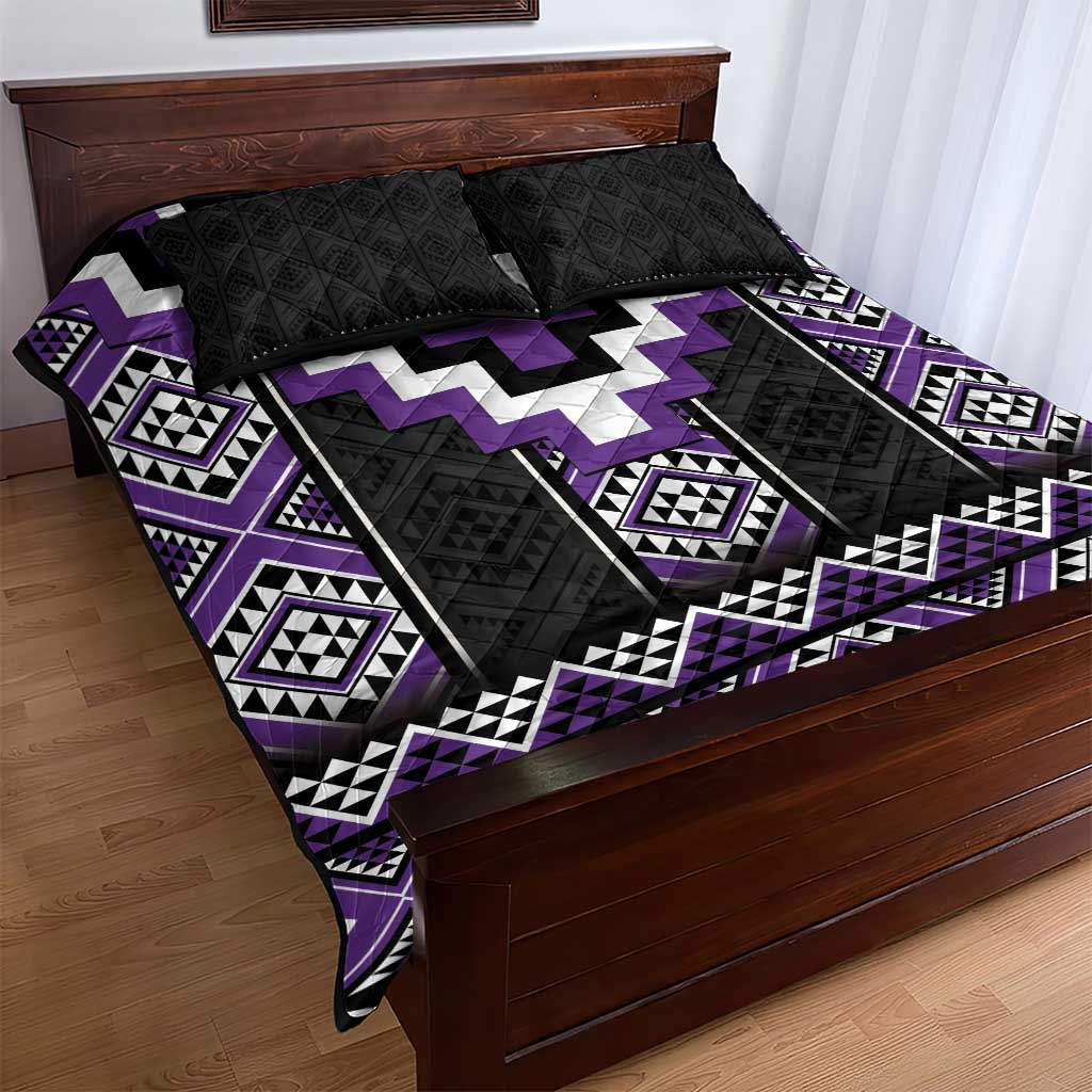 Purple Taniko Pattern Aotearoa Quilt Bed Set Niho Taniwha Mix Poutama LT14 - Polynesian Pride