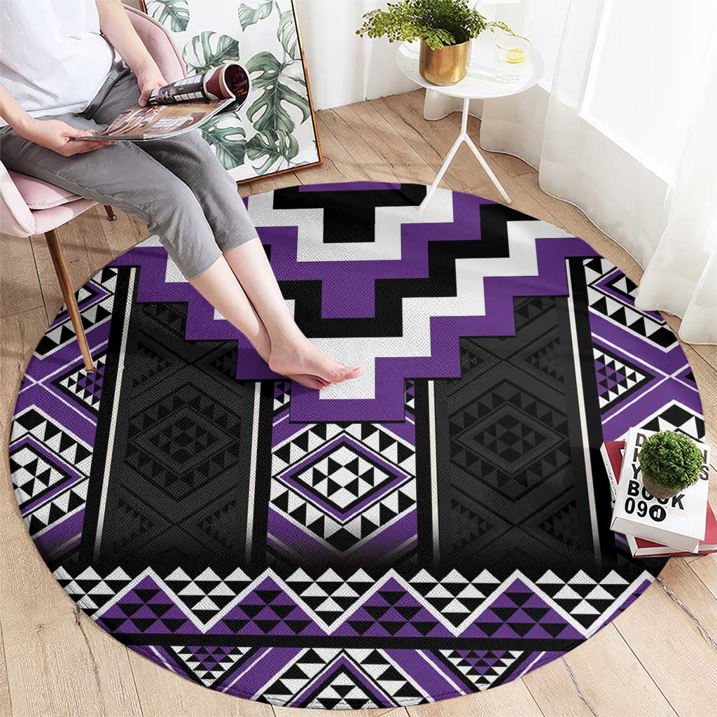 Purple Taniko Pattern Aotearoa Round Carpet Niho Taniwha Mix Poutama LT14 - Polynesian Pride