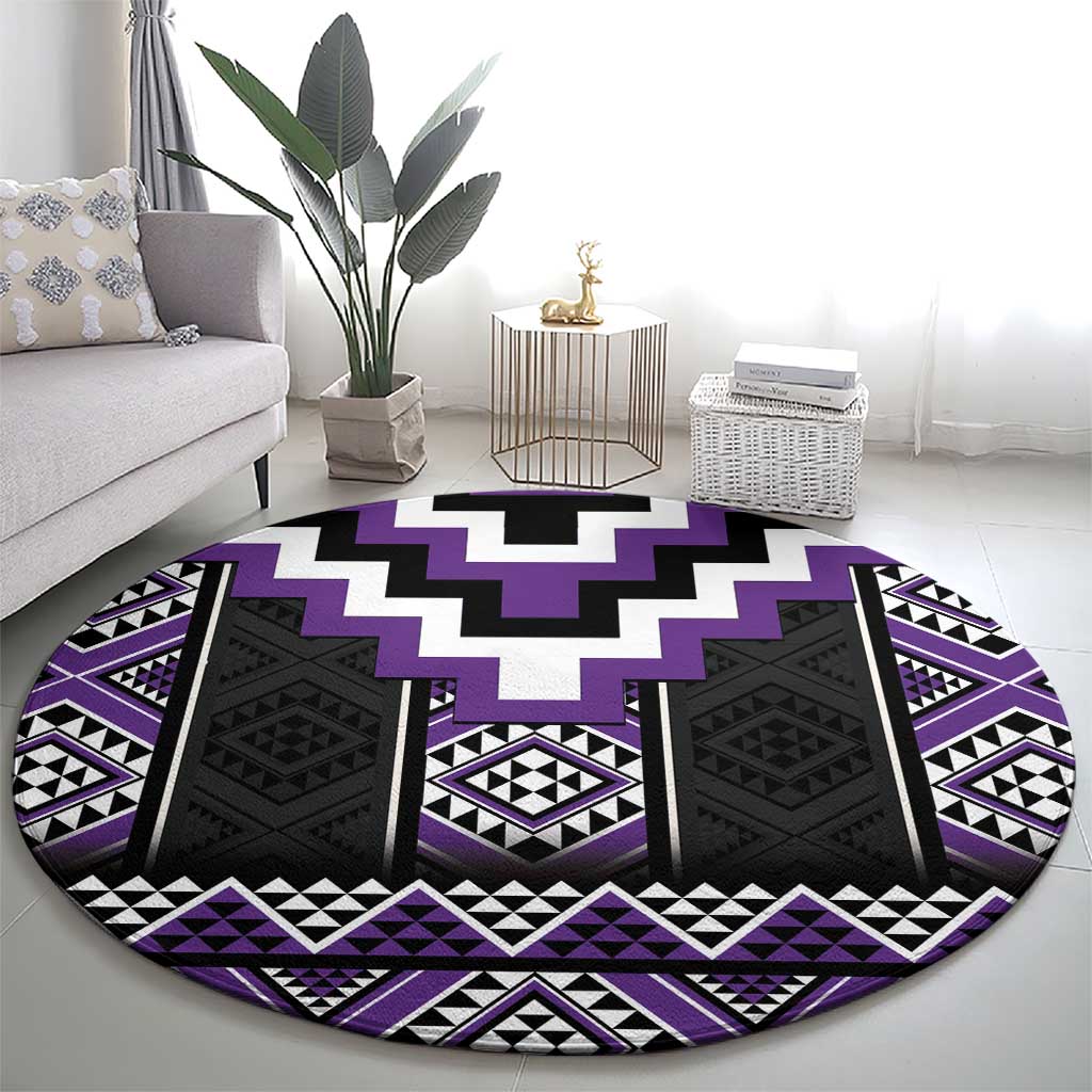 Purple Taniko Pattern Aotearoa Round Carpet Niho Taniwha Mix Poutama LT14 - Polynesian Pride
