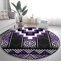 Purple Taniko Pattern Aotearoa Round Carpet Niho Taniwha Mix Poutama LT14 - Polynesian Pride