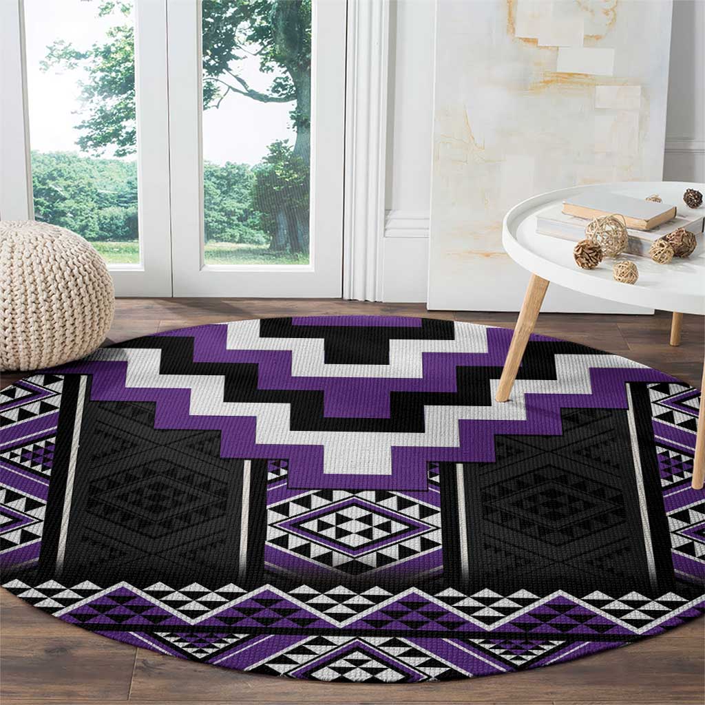 Purple Taniko Pattern Aotearoa Round Carpet Niho Taniwha Mix Poutama LT14 - Polynesian Pride