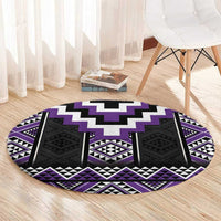 Purple Taniko Pattern Aotearoa Round Carpet Niho Taniwha Mix Poutama LT14 - Polynesian Pride