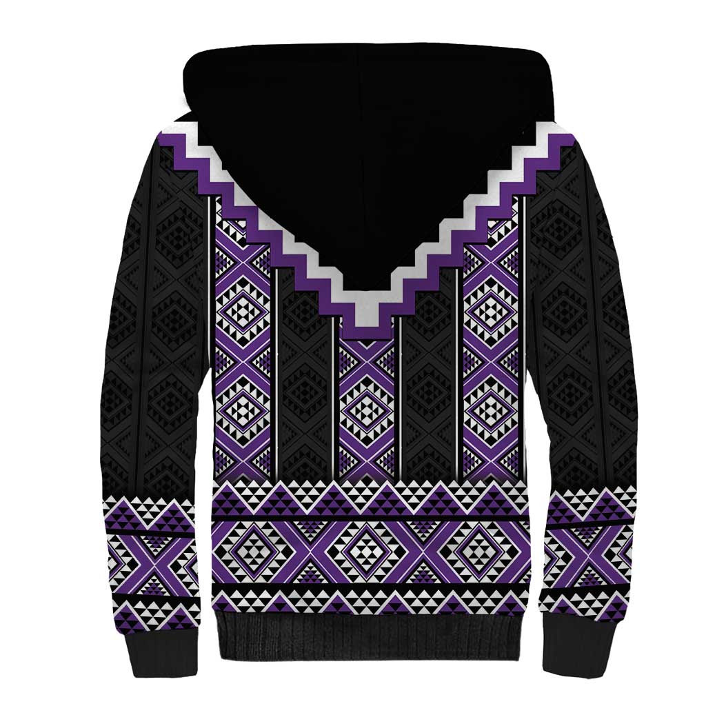 Purple Taniko Pattern Aotearoa Sherpa Hoodie Niho Taniwha Mix Poutama LT14 - Polynesian Pride
