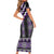 Purple Taniko Pattern Aotearoa Short Sleeve Bodycon Dress Niho Taniwha Mix Poutama LT14