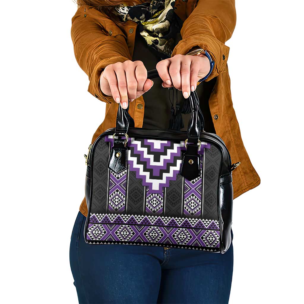 Purple Taniko Pattern Aotearoa Shoulder Handbag Niho Taniwha Mix Poutama LT14 One Size Purple - Polynesian Pride