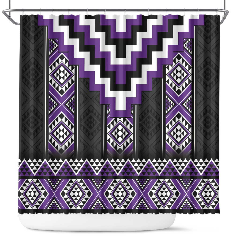 Purple Taniko Pattern Aotearoa Shower Curtain Niho Taniwha Mix Poutama LT14 Purple - Polynesian Pride