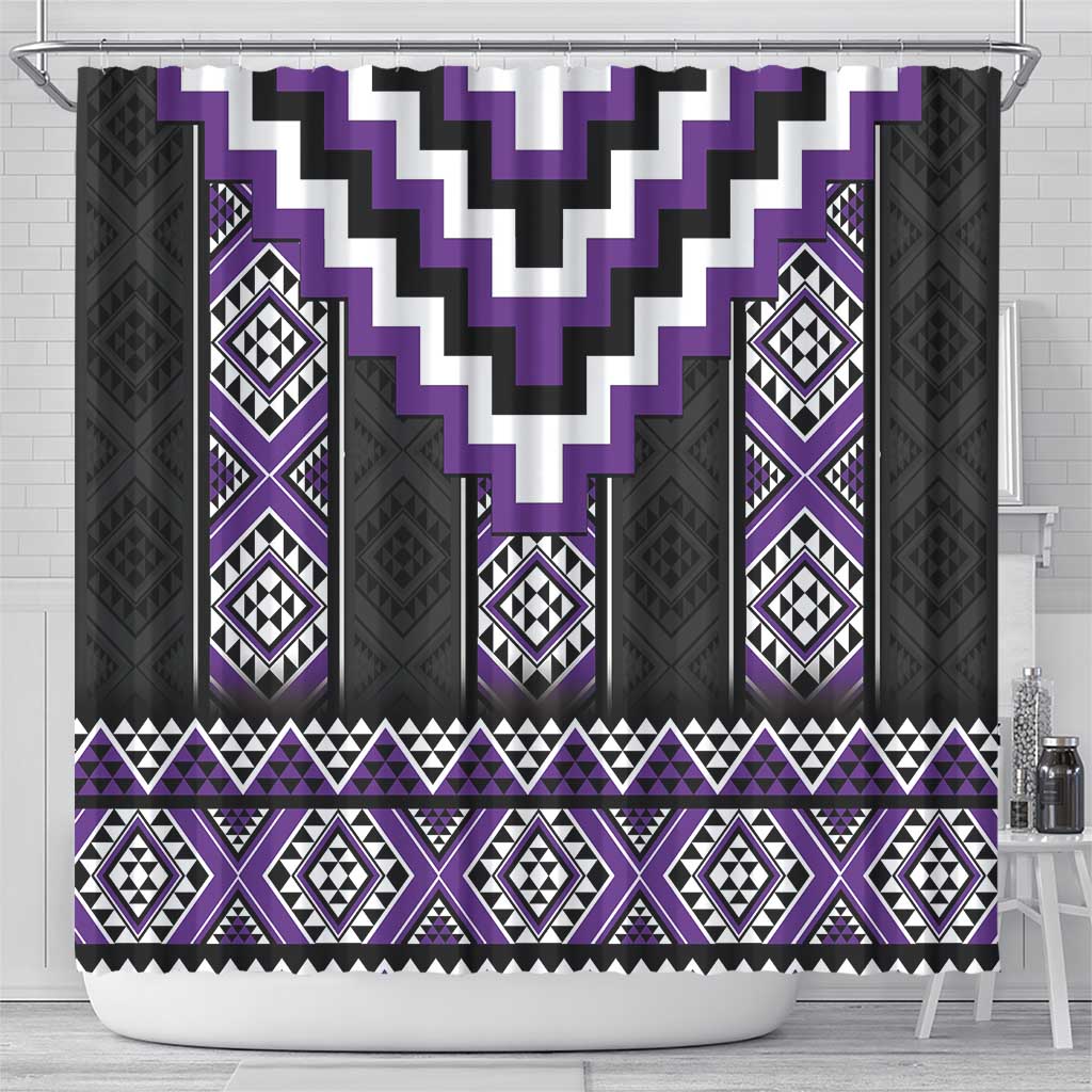 Purple Taniko Pattern Aotearoa Shower Curtain Niho Taniwha Mix Poutama LT14 - Polynesian Pride