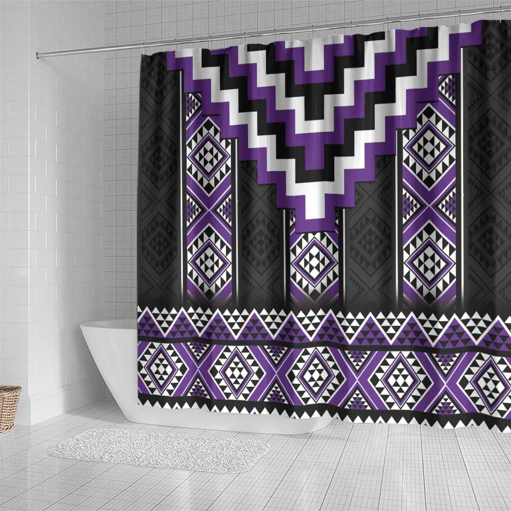 Purple Taniko Pattern Aotearoa Shower Curtain Niho Taniwha Mix Poutama LT14 - Polynesian Pride