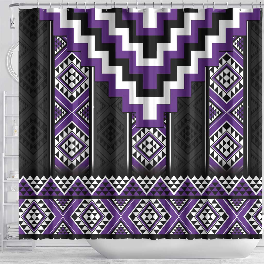 Purple Taniko Pattern Aotearoa Shower Curtain Niho Taniwha Mix Poutama LT14 - Polynesian Pride