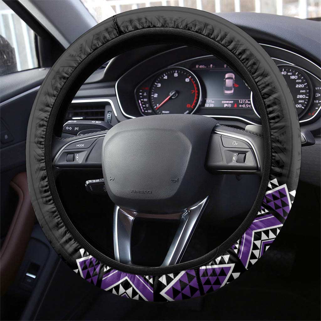 Purple Taniko Pattern Aotearoa Steering Wheel Cover Niho Taniwha Mix Poutama LT14 - Polynesian Pride