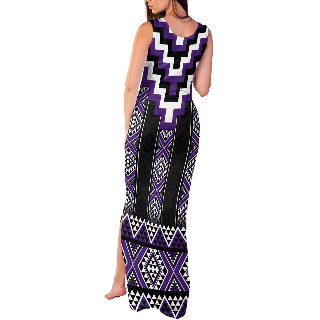 Purple Taniko Pattern Aotearoa Tank Maxi Dress Niho Taniwha Mix Poutama LT14 - Polynesian Pride