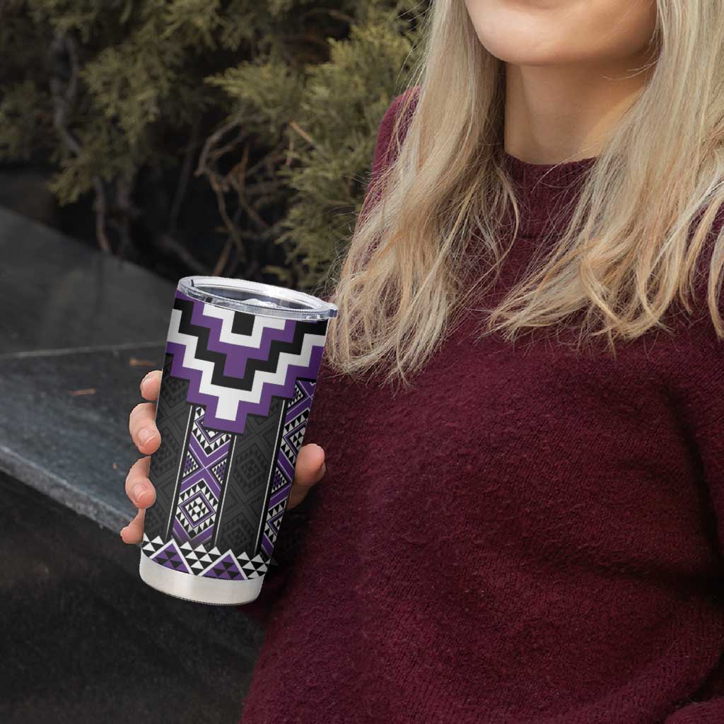 Purple Taniko Pattern Aotearoa Tumbler Cup Niho Taniwha Mix Poutama LT14 - Polynesian Pride