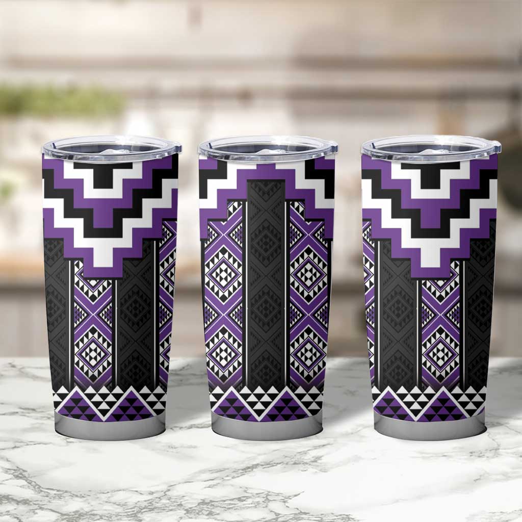 Purple Taniko Pattern Aotearoa Tumbler Cup Niho Taniwha Mix Poutama LT14 - Polynesian Pride